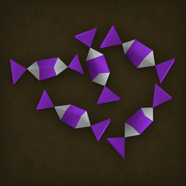 Purple sweets NFT concept: five angular RuneScape-style sweets